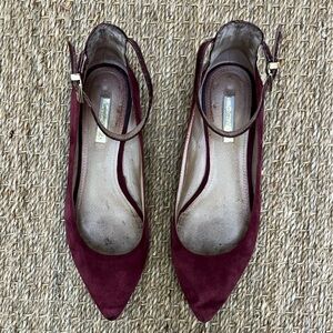 Louise et Cie Burgundy Suede Ballet Flats with Textured Leather Ankle Strap